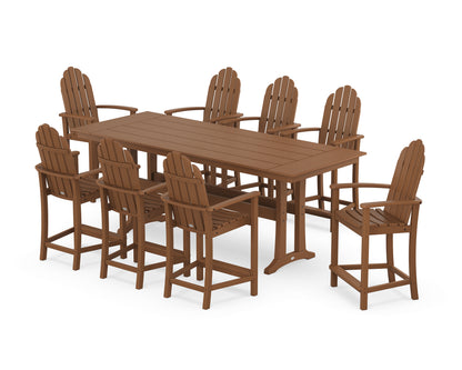 POLYWOOD® Classic Adirondack 9-Piece Farmhouse Counter Set with Trestle Legs in Teak
