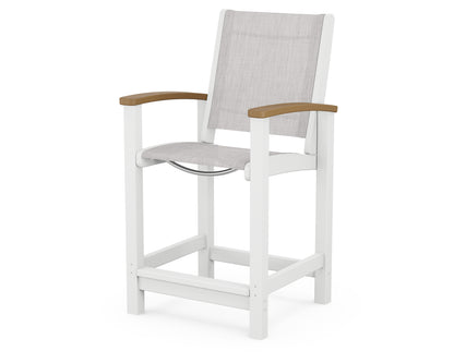 POLYWOOD® Coastal Counter Chair in White / Natural / Parchment Sling