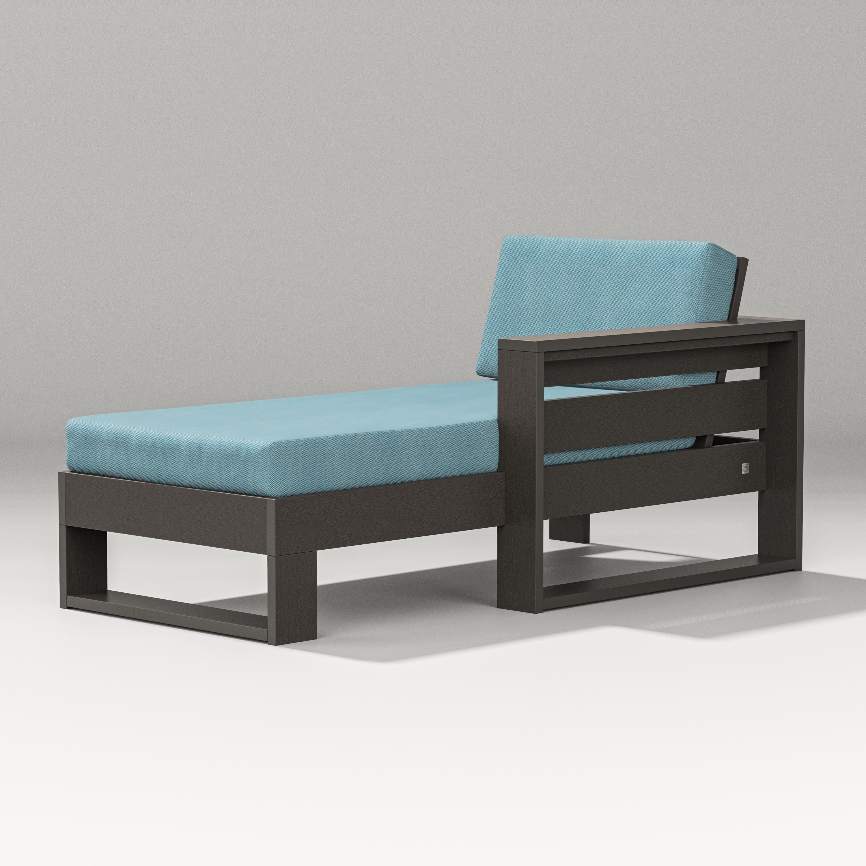 PW Designer Series Latitude Modular Right Arm Chaise in Vintage Coffee / Lattice Sky Blue