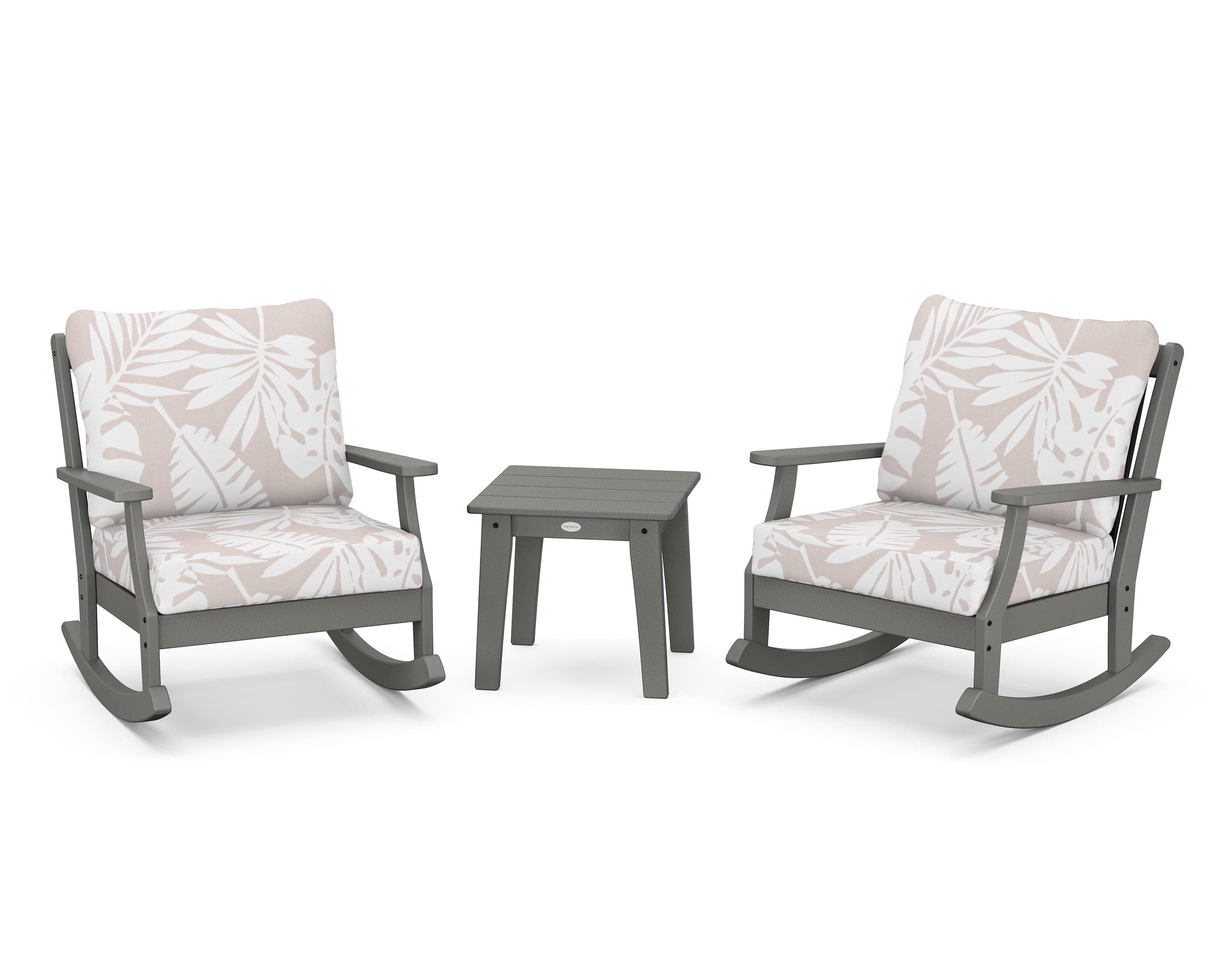 POLYWOOD® Braxton 3-Piece Deep Seating Rocker Set in Slate Grey / Leaf Dune Burlap