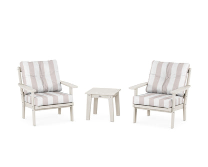 POLYWOOD® Prairie 3-Piece Deep Seating Set in Sand / Cabana Stripe Dune Burlap