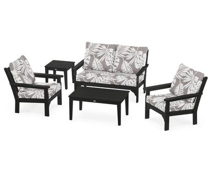 POLYWOOD® Vineyard 5-Piece Deep Seating Set in Black / Leaf Grey Mist