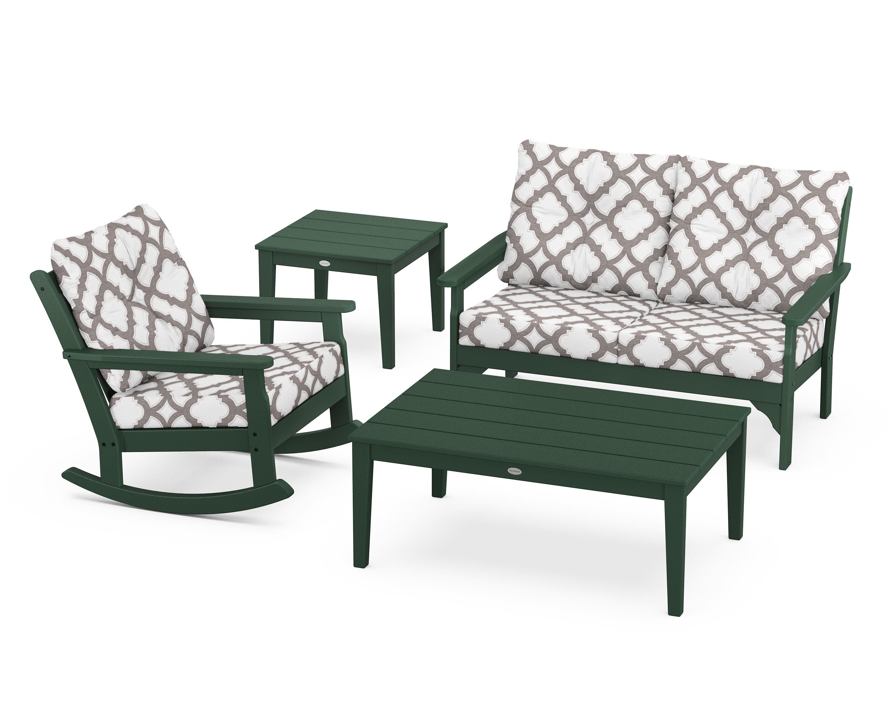 POLYWOOD® Vineyard 4-Piece Deep Seating Rocker Set in Green / Trellis Grey Mist