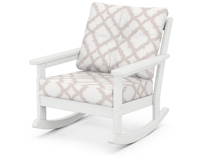 POLYWOOD® Vineyard Deep Seating Rocking Chair in White / Trellis Dune Burlap