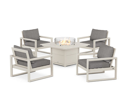 POLYWOOD® EDGE Sectional 5-Piece Deep Seating Set with Fire Pit Table in Sand / Grey Mist