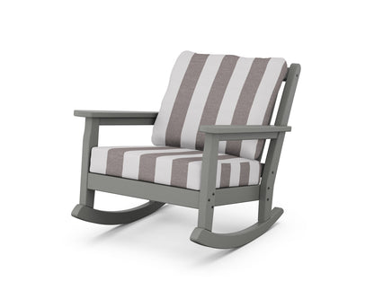POLYWOOD® Chippendale Deep Seating Rocking Chair in Slate Grey / Cabana Stripe Grey Mist