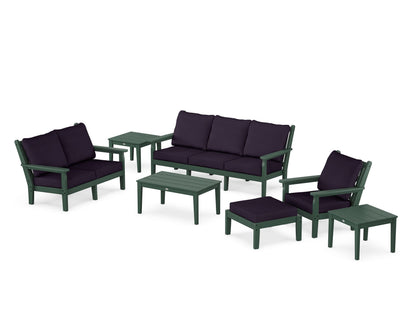 POLYWOOD® Chippendale 7-Piece Deep Seating Set in Green / Navy Linen