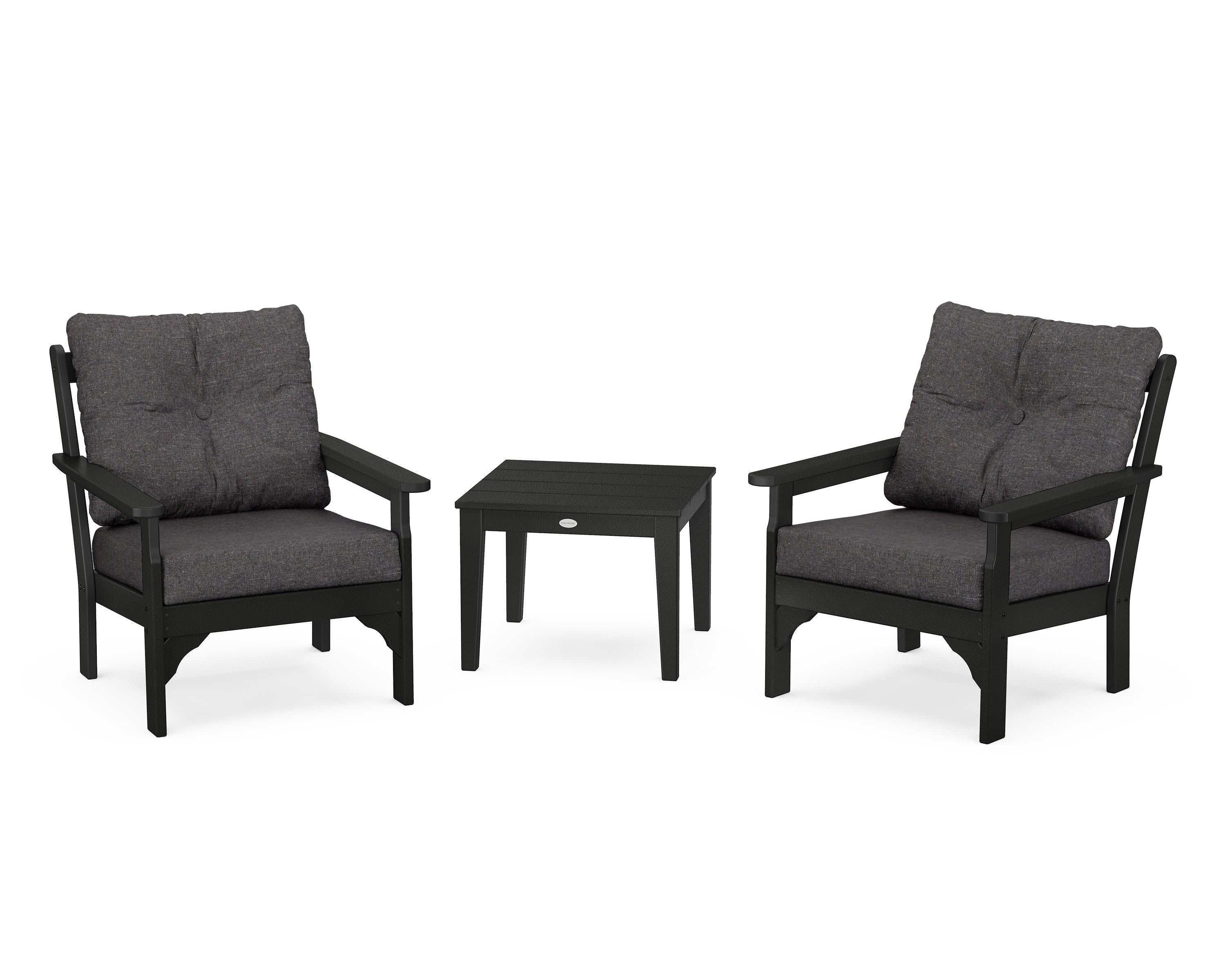 POLYWOOD® Vineyard 3-Piece Deep Seating Set in Black / Ash Charcoal