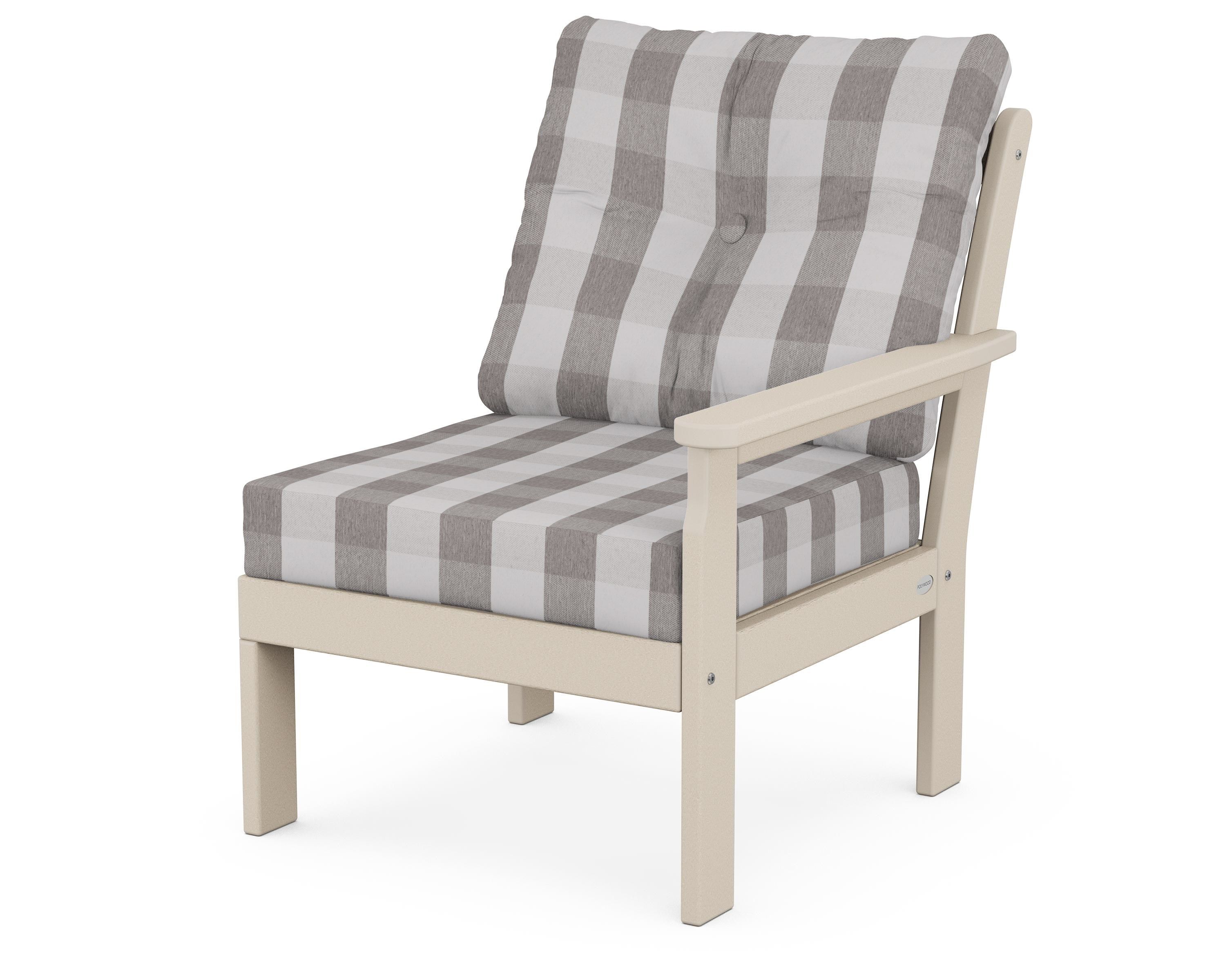 POLYWOOD® Vineyard Modular Right Arm Chair in Sand / Buffalo Plaid Grey Mist