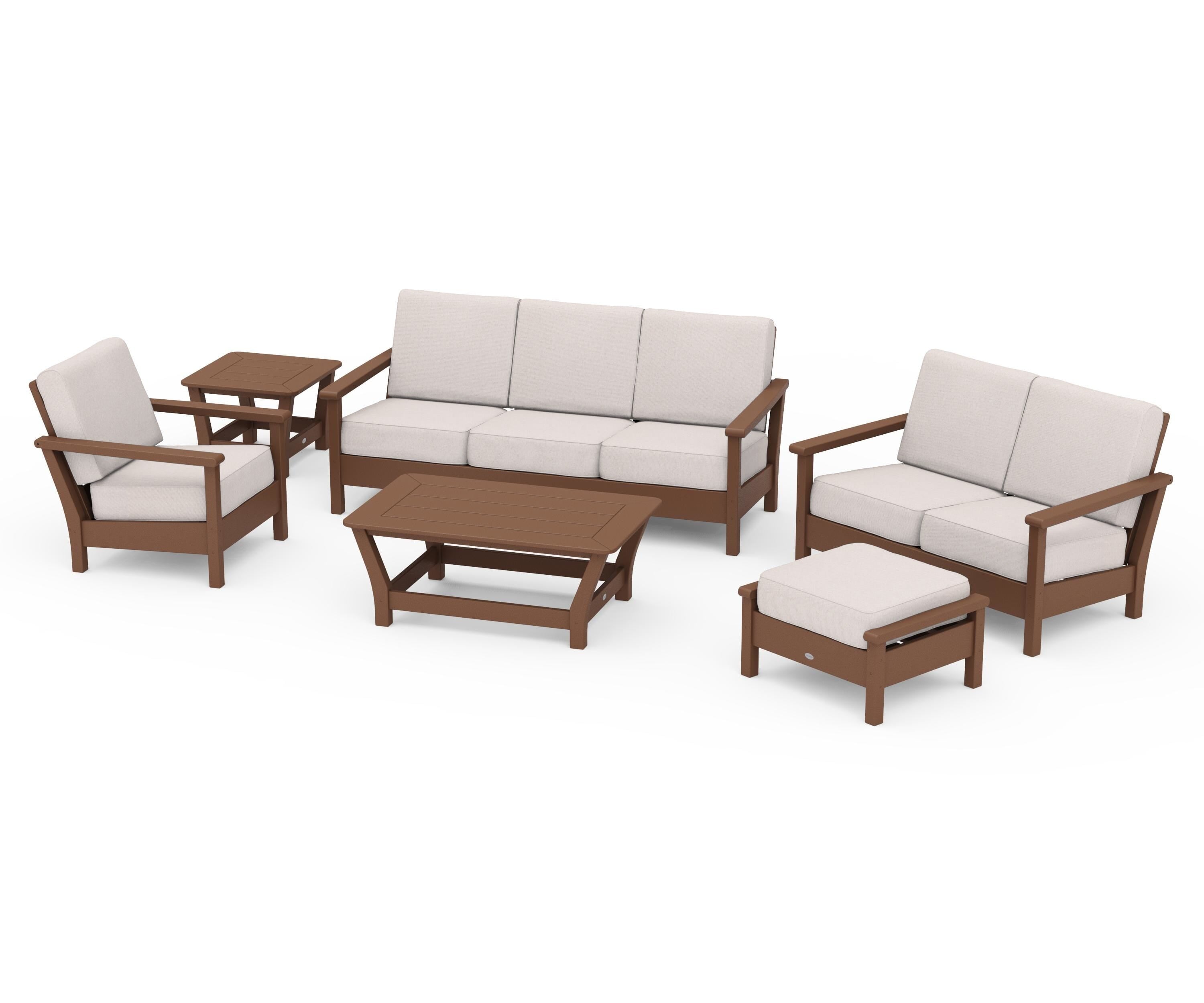 POLYWOOD® Harbour 6-Piece Outdoor Living Set in Teak / Dune Burlap