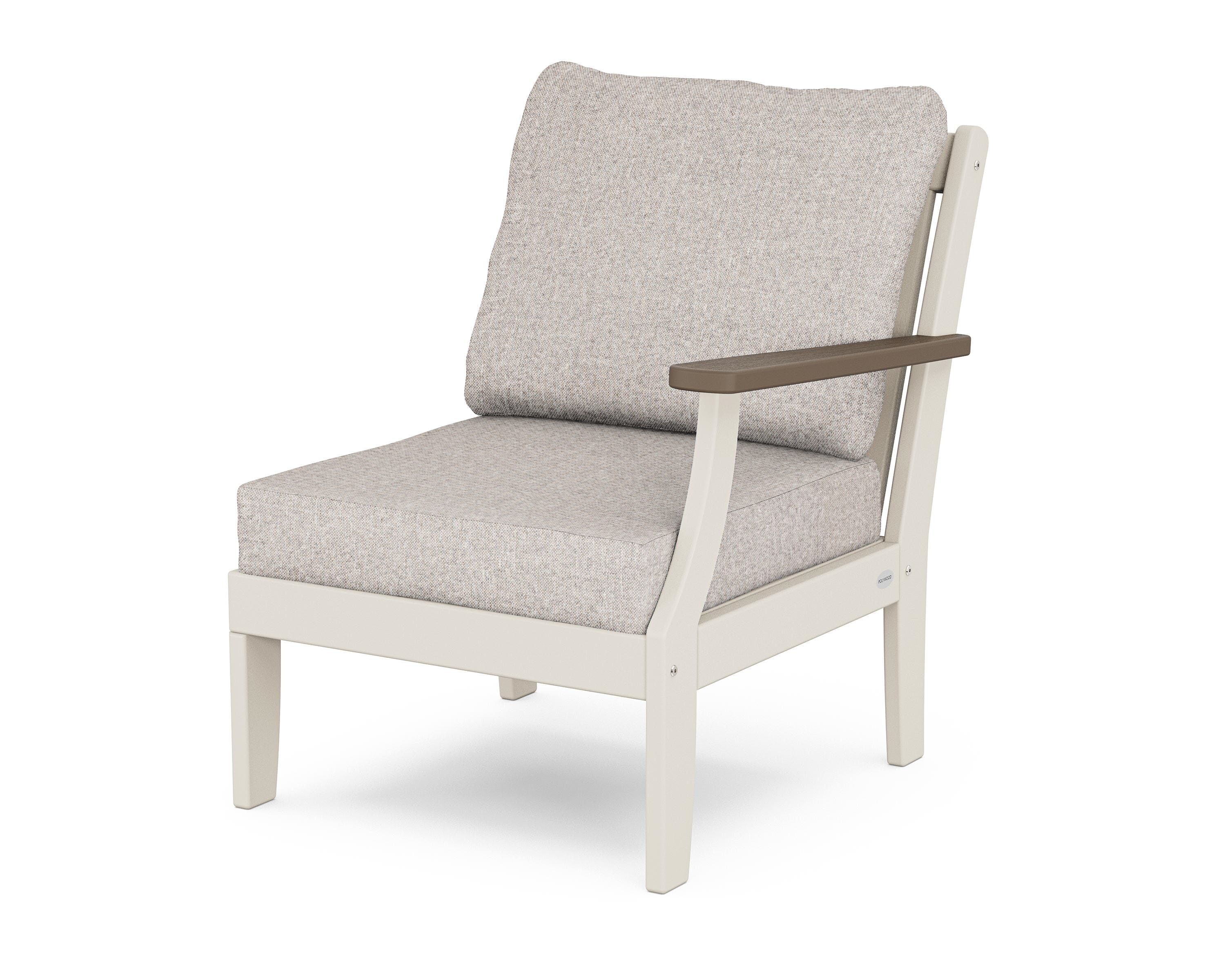 POLYWOOD® Braxton Modular Right Arm Chair in Sand / Kona / Weathered Tweed
