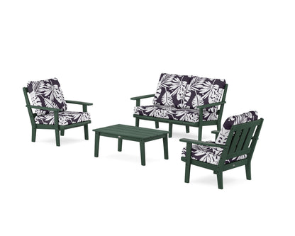 POLYWOOD® Oxford 4-Piece Deep Seating Set with Loveseat in Green / Leaf Navy
