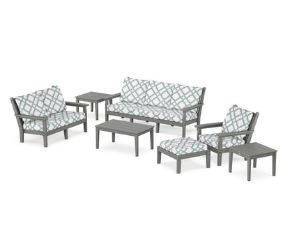 POLYWOOD® Chippendale 7-Piece Deep Seating Set in Slate Grey / Trellis Glacier Spa