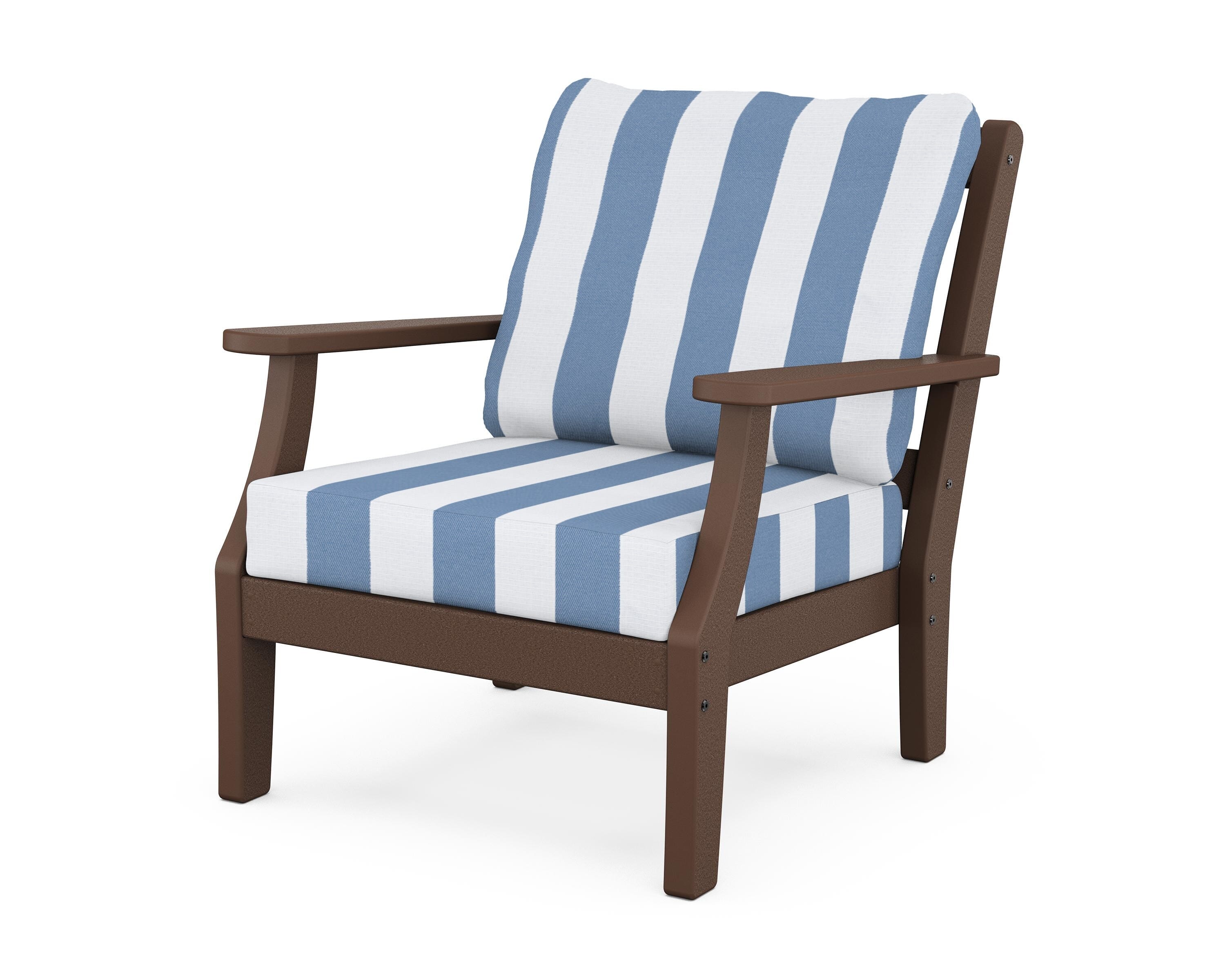 Martha Stewart by POLYWOOD® Chinoiserie Deep Seating Chair in Mahogany / Cabana Stripe Sky Blue