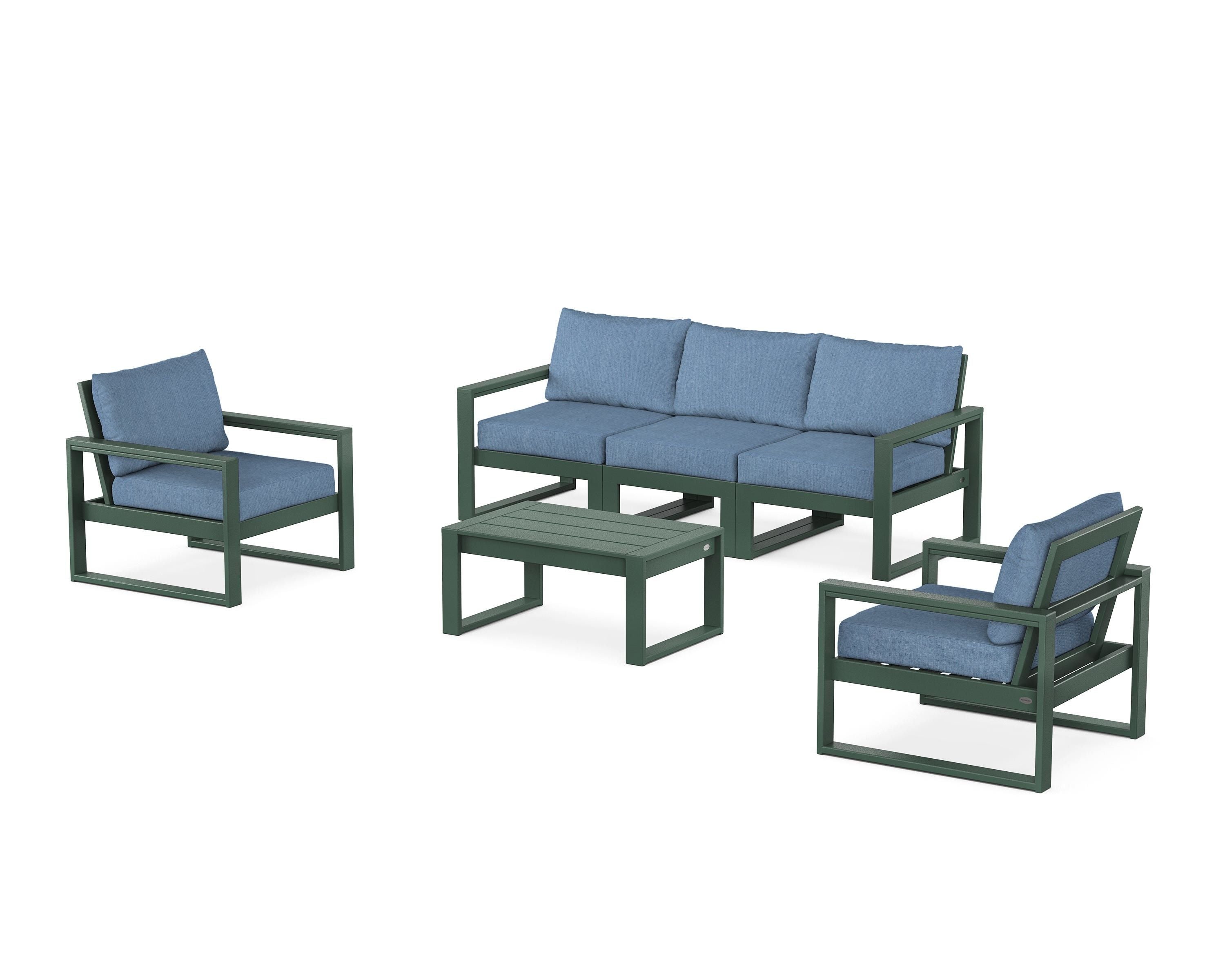 POLYWOOD® EDGE Sectional 4-Piece Deep Seating Set with Sofa in Green / Sky Blue