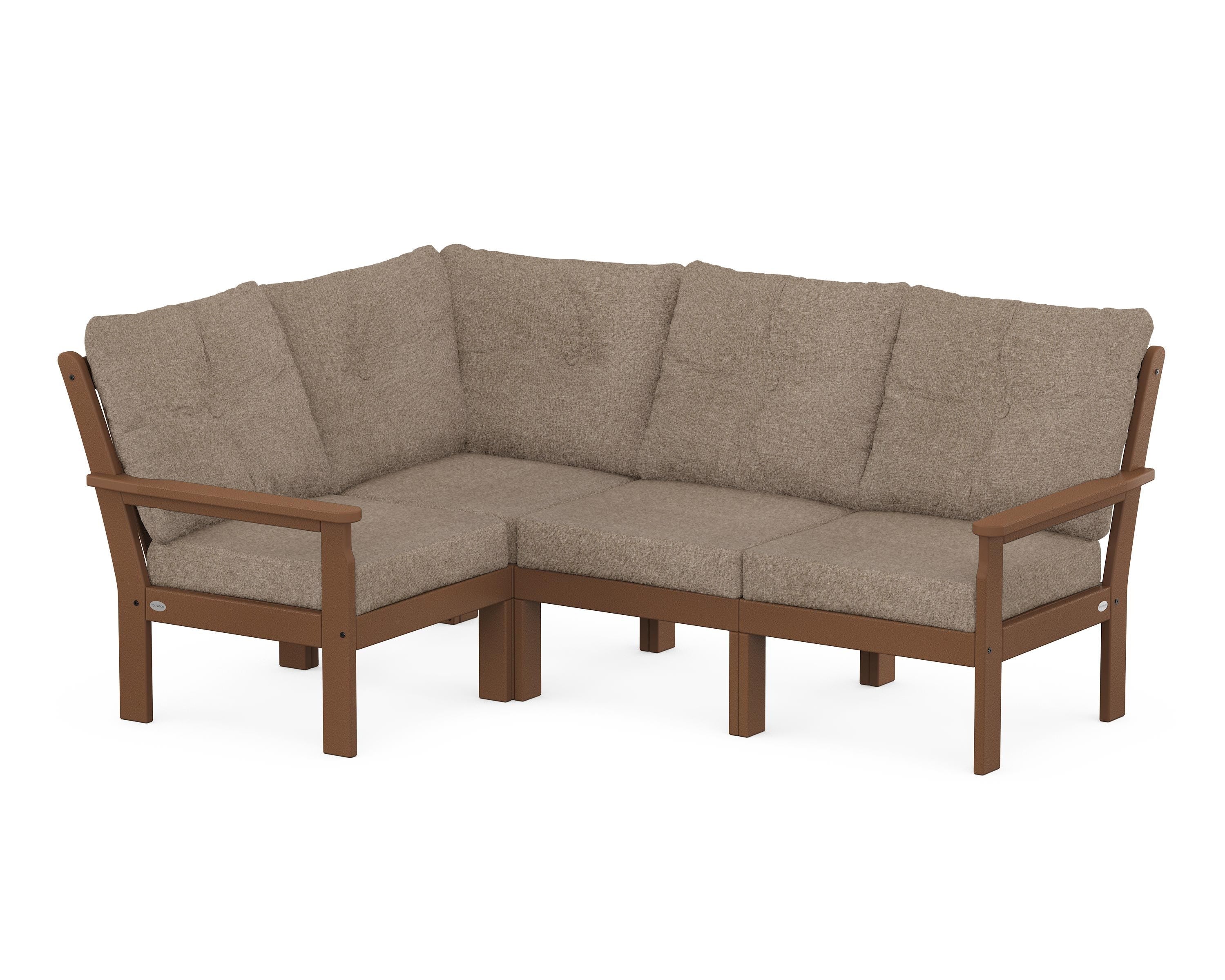 POLYWOOD® Vineyard 4-Piece Sectional in Teak / Spiced Burlap