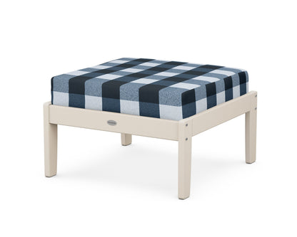 POLYWOOD® Braxton Deep Seating Ottoman in Sand / Buffalo Plaid Marine Indigo
