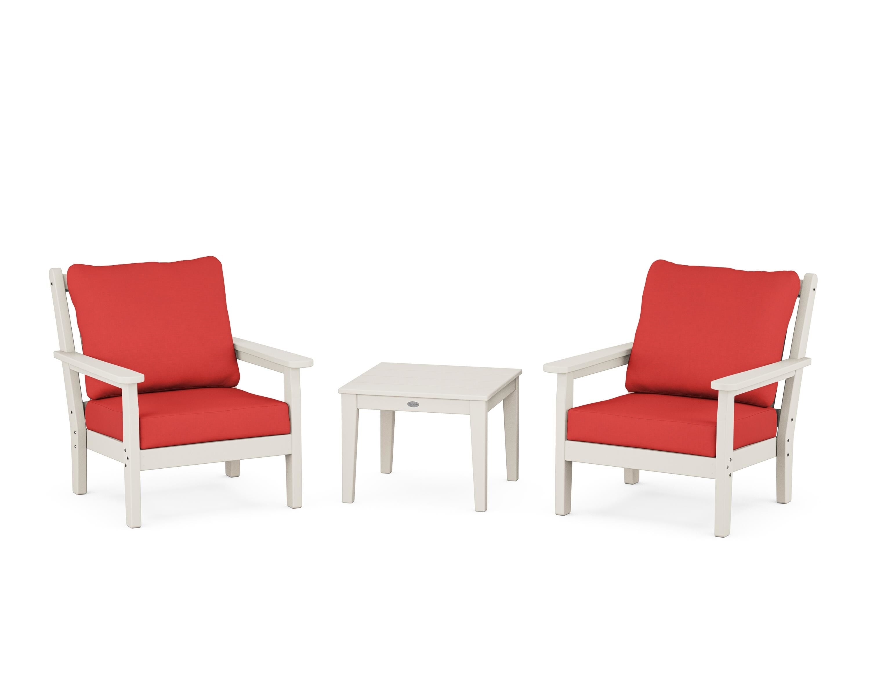 POLYWOOD® Chippendale 3-Piece Deep Seating Set in Sand / Crimson Linen