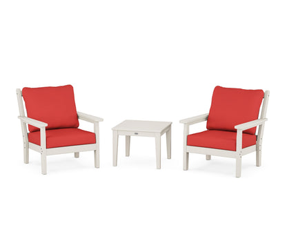 POLYWOOD® Chippendale 3-Piece Deep Seating Set in Sand / Crimson Linen