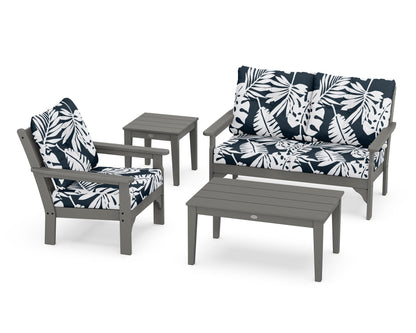 POLYWOOD® Vineyard 4-Piece Deep Seating Set in Slate Grey / Leaf Marine Indigo