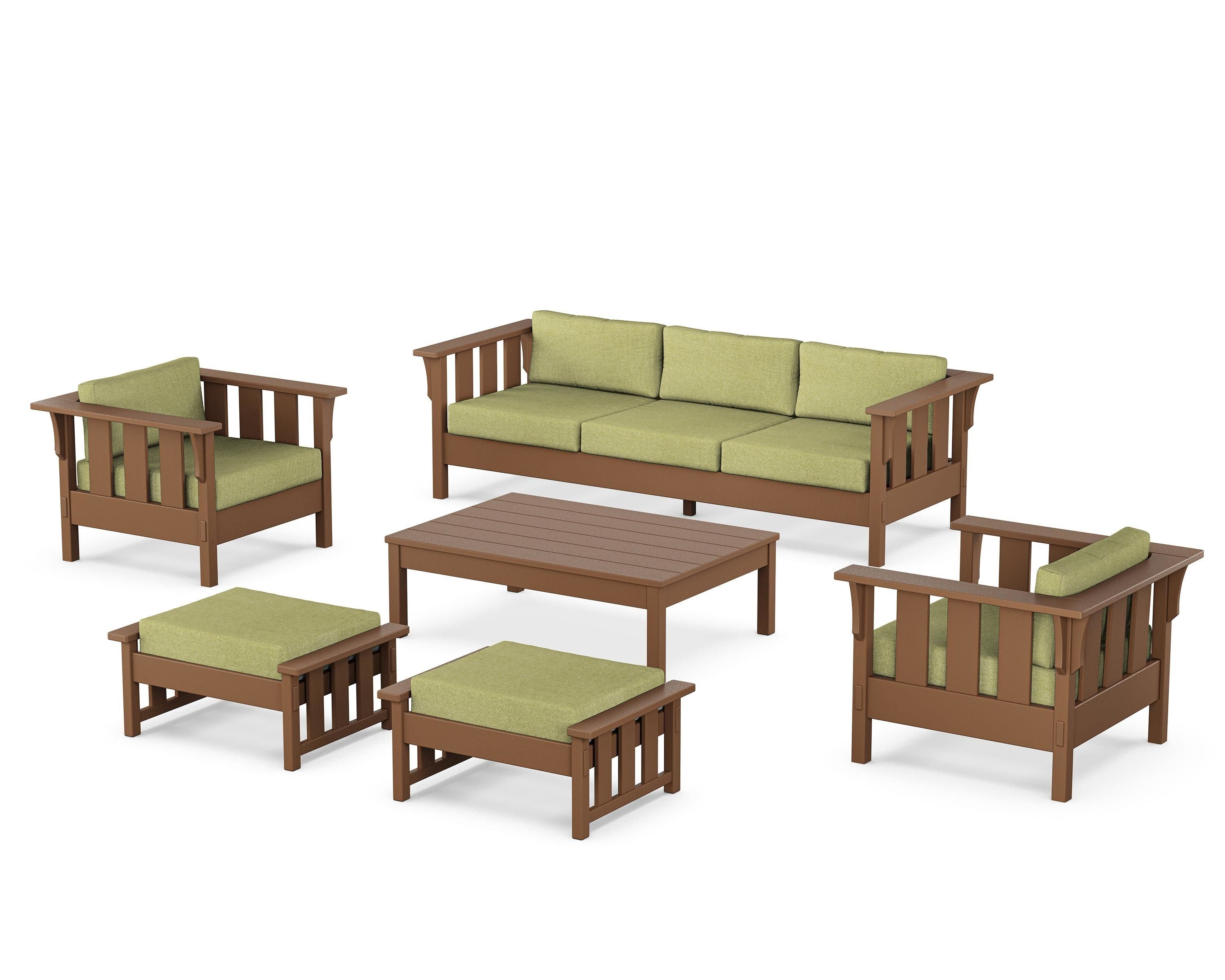 Martha Stewart by POLYWOOD® Acadia 6-Piece Lounge Sofa Set in Teak / Chartreuse Boucle