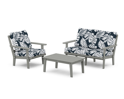 POLYWOOD® Oxford 3-Piece Deep Seating Set with Loveseat in Slate Grey / Leaf Marine Indigo