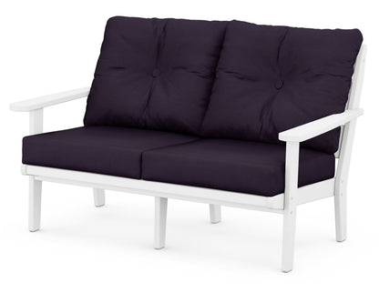 POLYWOOD® Lakeside Deep Seating Loveseat in White / Navy Linen