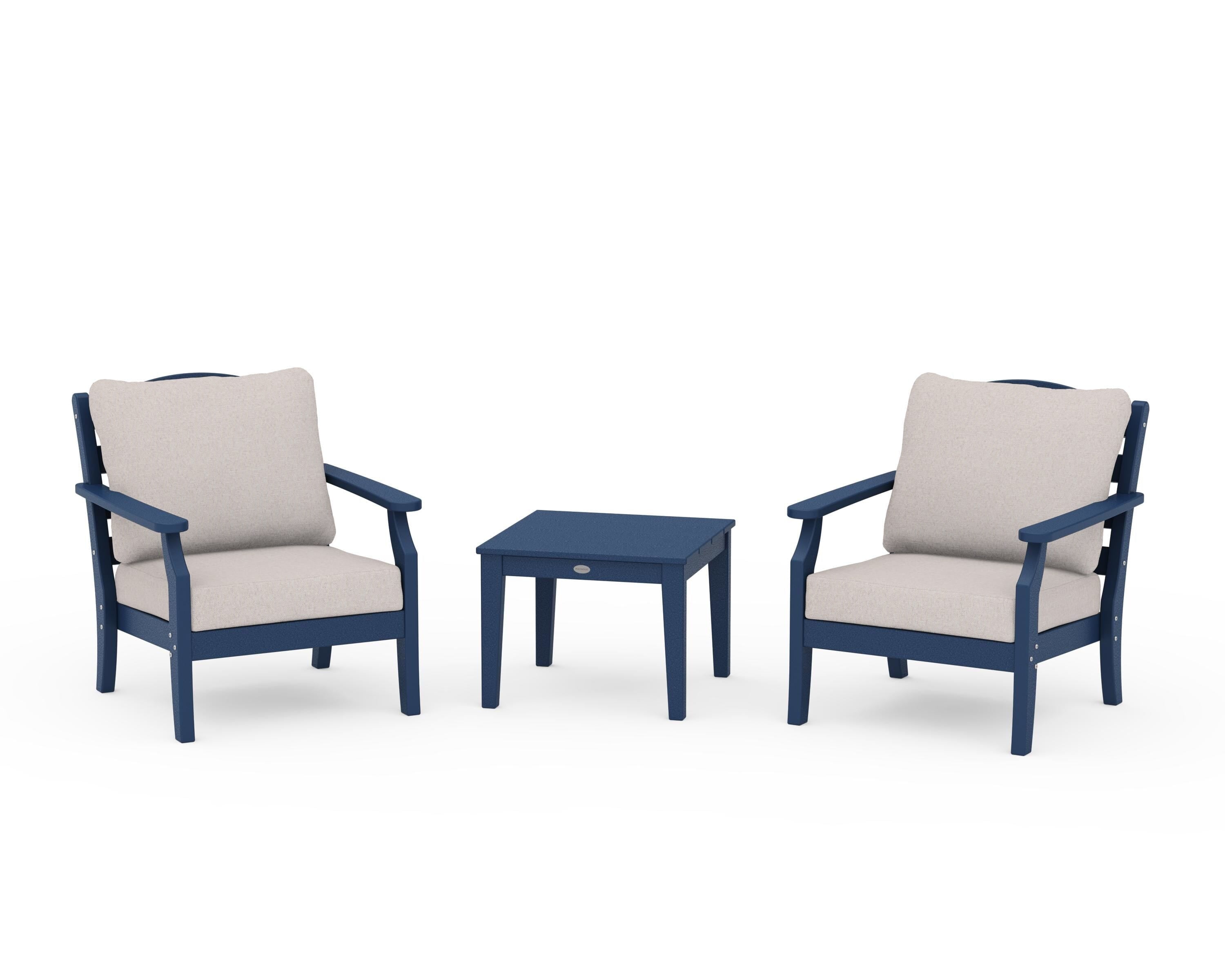 Draper James™ by  POLYWOOD® Savannah 3-Piece Deep Seating Set in Navy / Dune Burlap