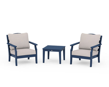 Draper James™ by  POLYWOOD® Savannah 3-Piece Deep Seating Set in Navy / Dune Burlap