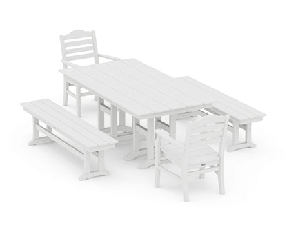 POLYWOOD® Savannah 5-Piece Farmhouse Dining Set with Benches in White
