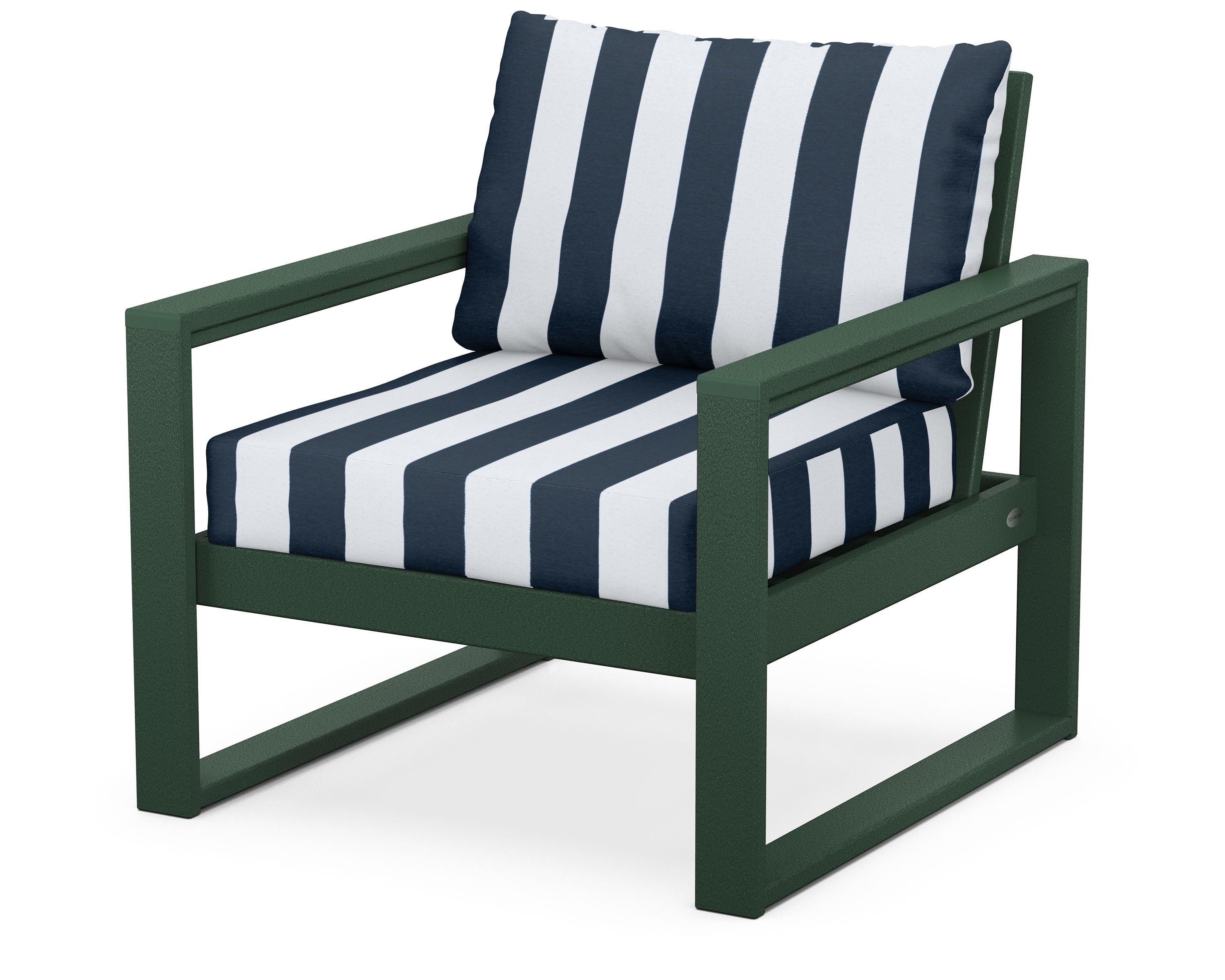 POLYWOOD® EDGE Club Chair in Green / Cabana Stripe Marine Indigo