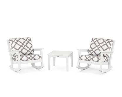 POLYWOOD® Chippendale 3-Piece Deep Seating Rocker Set in White / Trellis Grey Mist