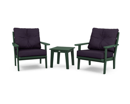 POLYWOOD® Lakeside 3-Piece Deep Seating Chair Set in Green / Navy Linen