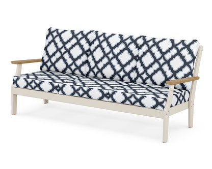 POLYWOOD® Braxton Deep Seating Sofa in Sand / Natural / Trellis Marine Indigo