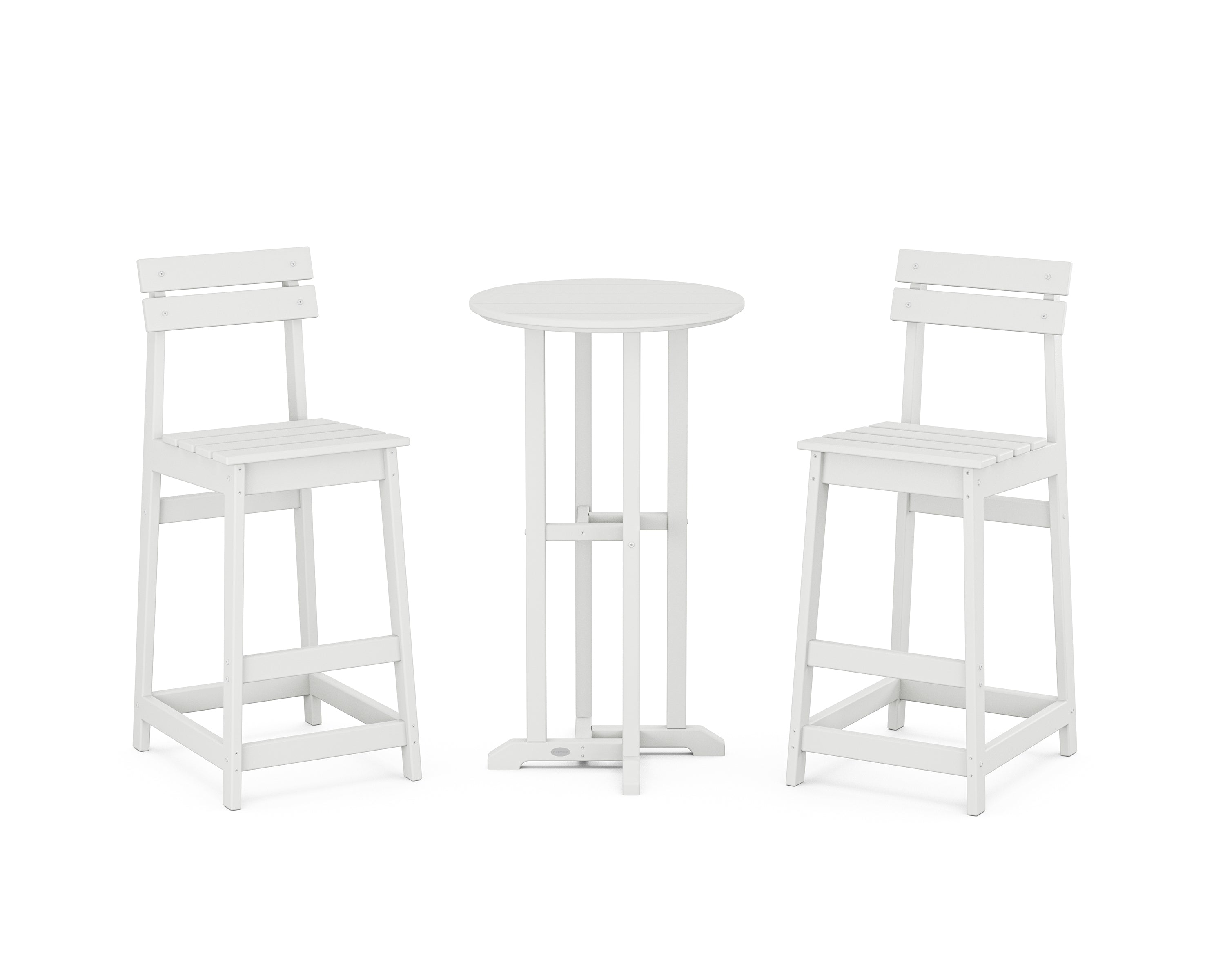 POLYWOOD® Modern Studio Plaza Bar Chair 3-Piece Bistro Set in White