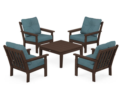 POLYWOOD® Vineyard 5-Piece Deep Seating Conversation Set in Mahogany / Ocean Teal