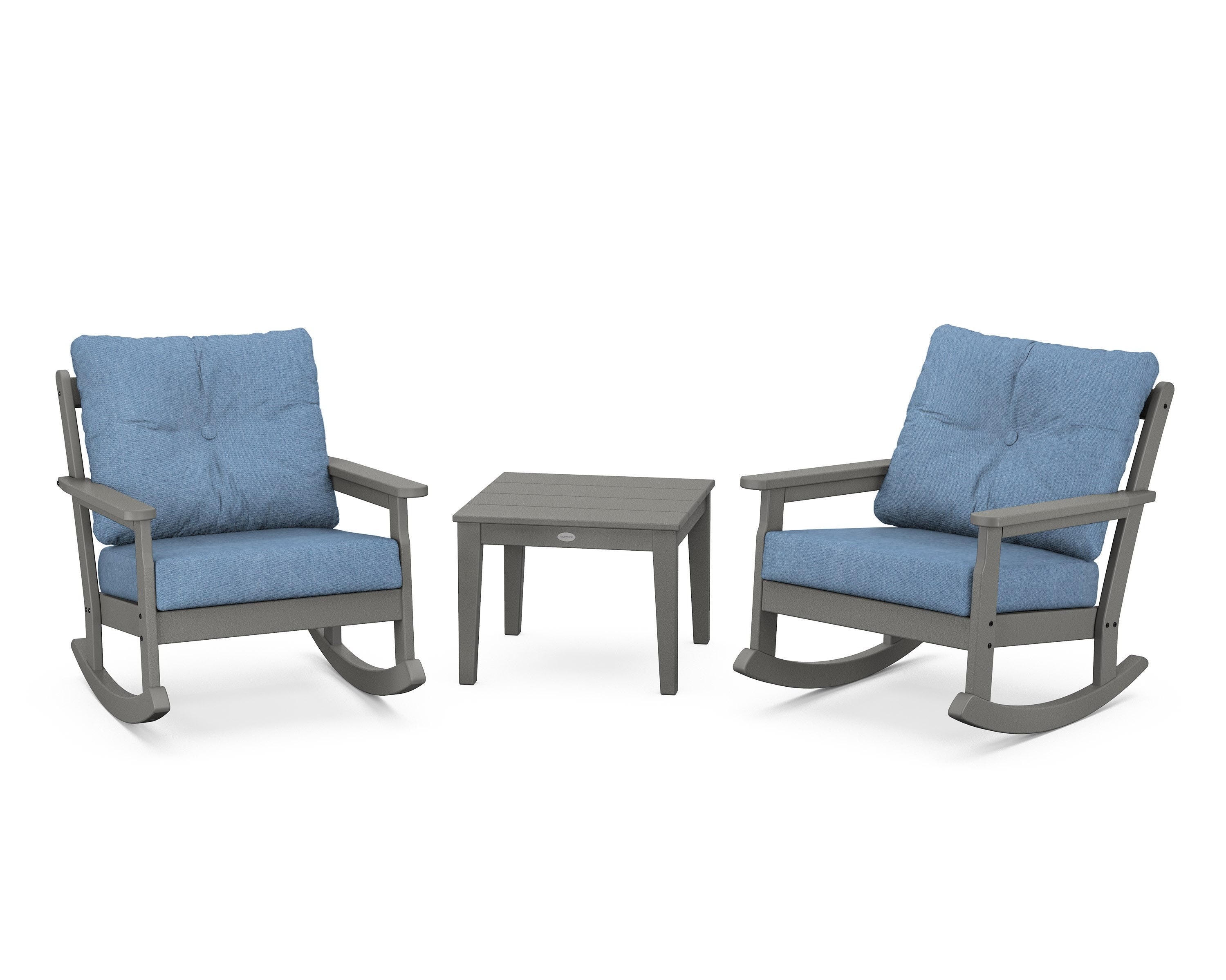 POLYWOOD® Vineyard 3-Piece Deep Seating Rocker Set in Slate Grey / Sky Blue