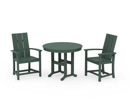 POLYWOOD® Modern Adirondack 3-Piece Round Farmhouse Dining Set in Green