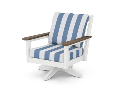 POLYWOOD® Chippendale Deep Seating Swivel Chair in White / Kona / Cabana Stripe Sky Blue