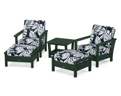 POLYWOOD® Harbour 5-Piece Deep Seating Chair Set in Green / Leaf Marine Indigo