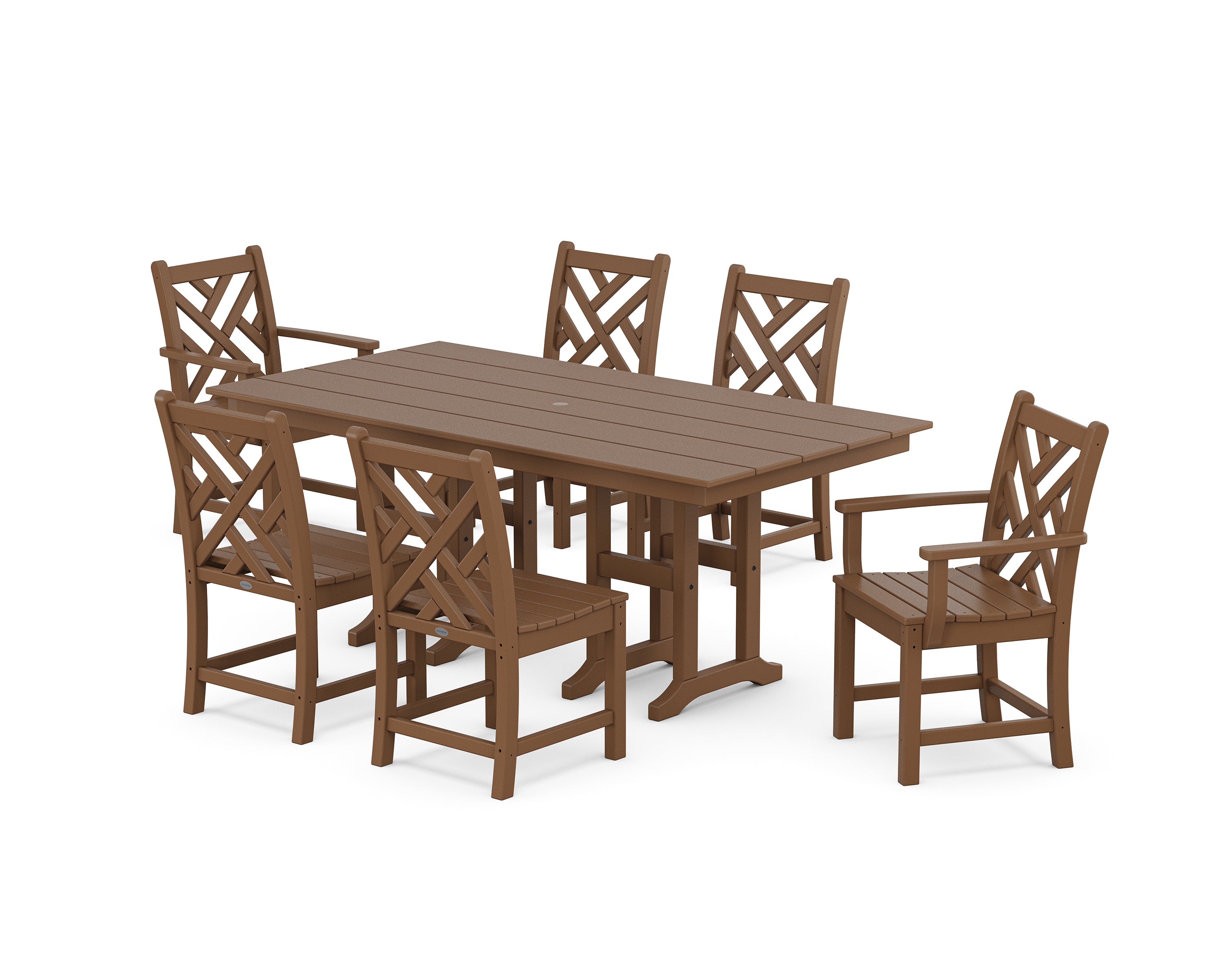 POLYWOOD® Chippendale 7-Piece Farmhouse Dining Set in Teak