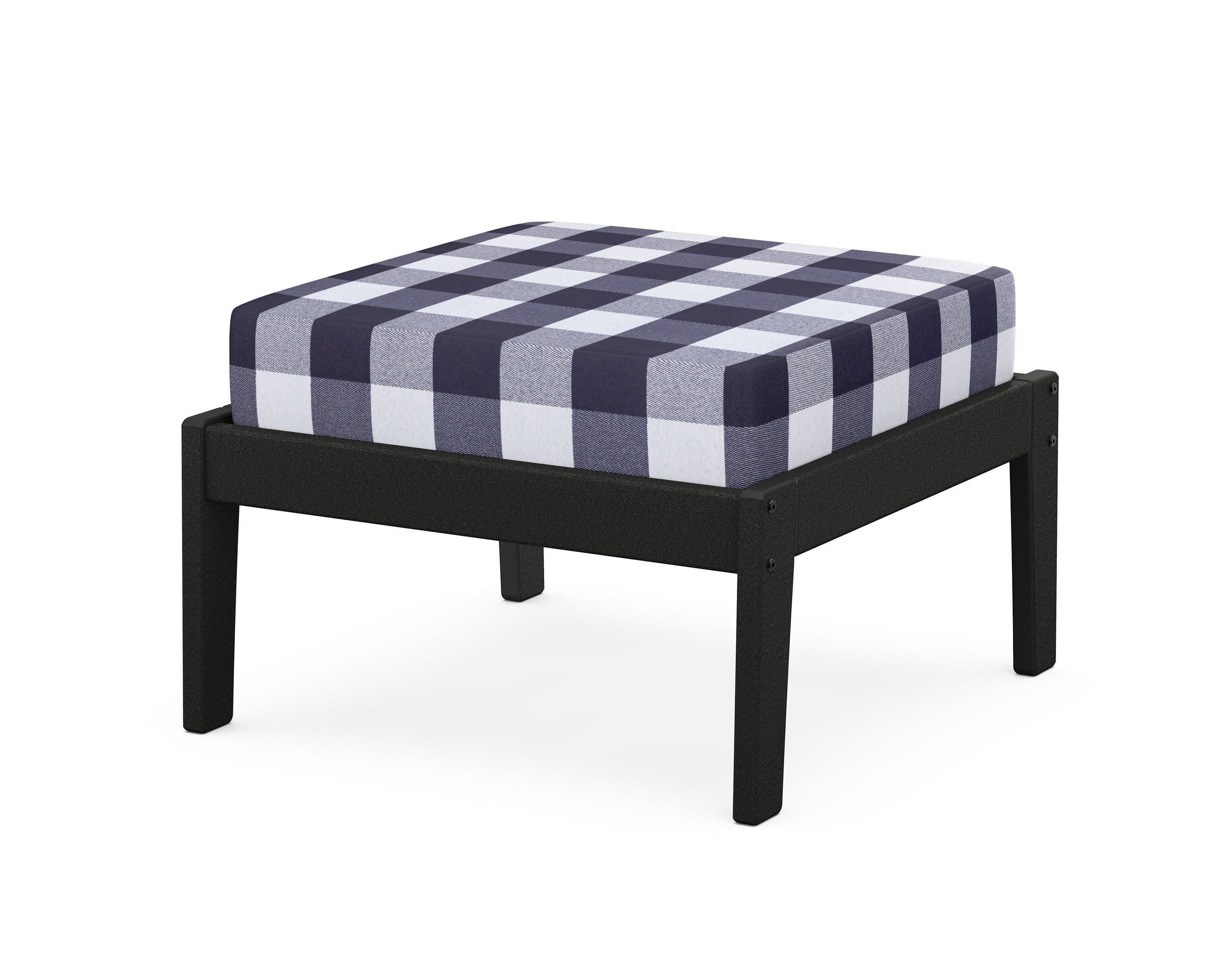 Unbranded Deep Seating Ottoman in Black / Buffalo Plaid Navy
