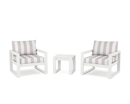 POLYWOOD® EDGE Sectional 3-Piece Deep Seating Set in White / Cabana Stripe Dune Burlap