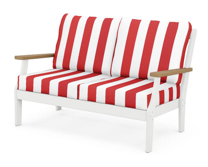POLYWOOD® Braxton Deep Seating Loveseat in White / Natural / Cabana Stripe Crimson