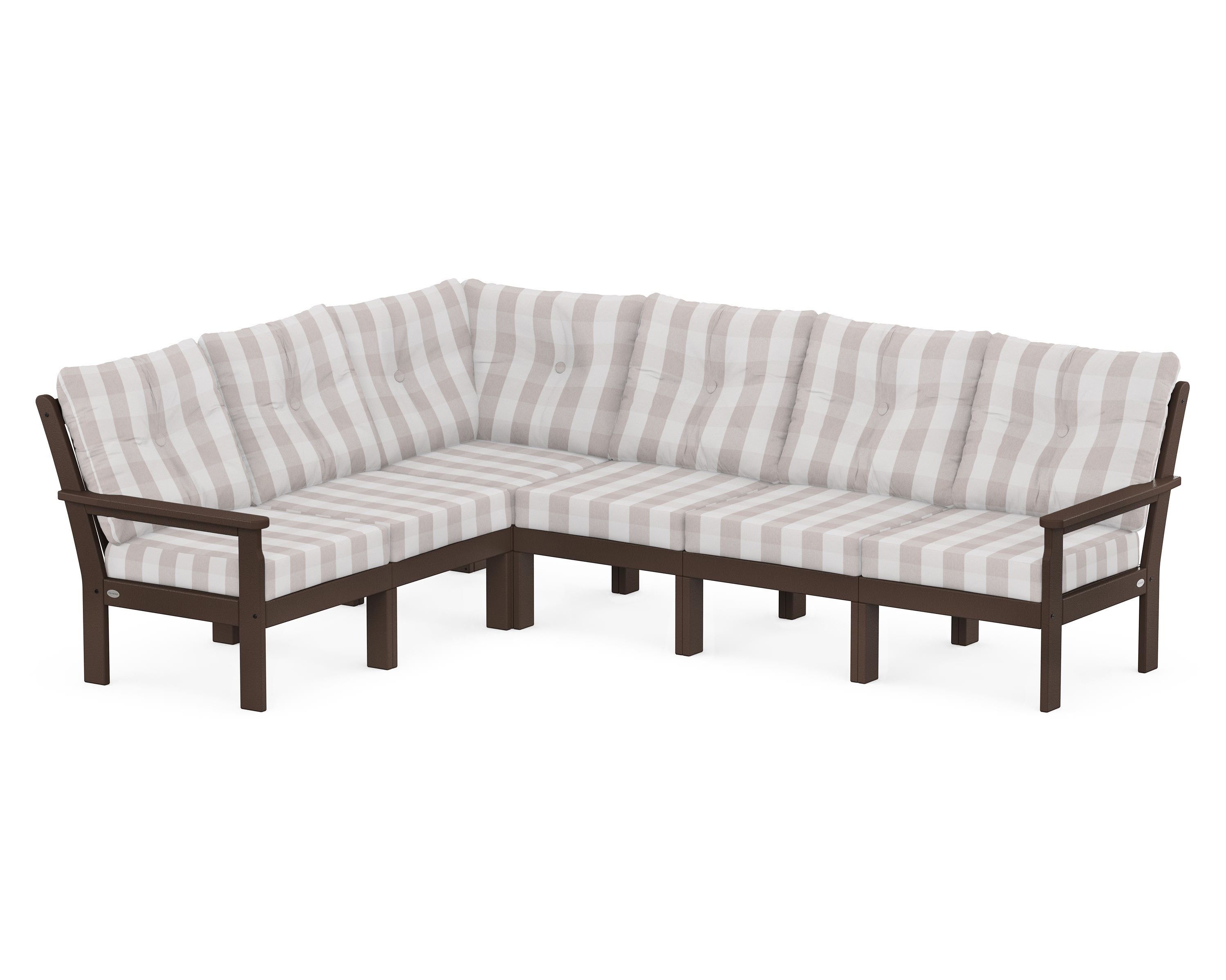 POLYWOOD® Vineyard 6-Piece Sectional in Mahogany / Buffalo Plaid Dune Burlap