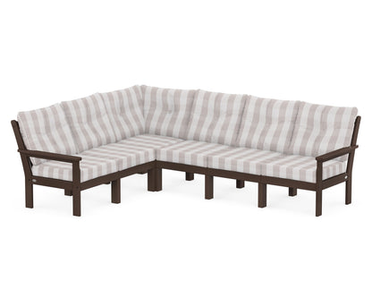 POLYWOOD® Vineyard 6-Piece Sectional in Mahogany / Buffalo Plaid Dune Burlap