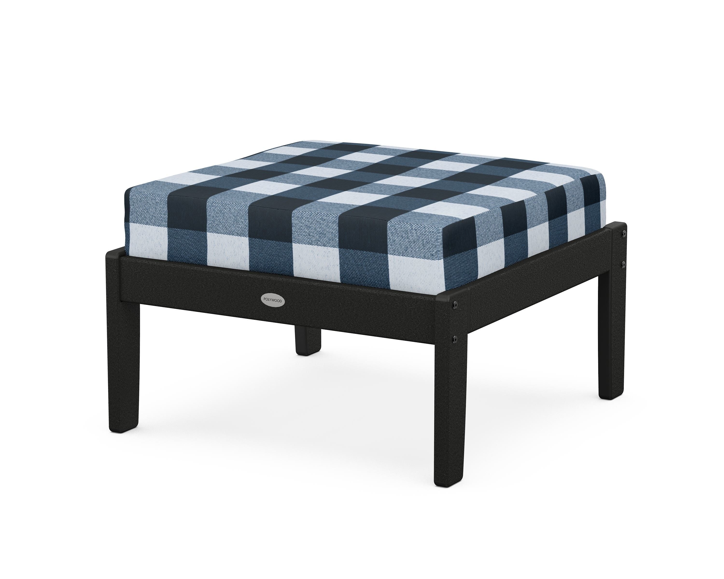 POLYWOOD® Braxton Deep Seating Ottoman in Black / Buffalo Plaid Marine Indigo