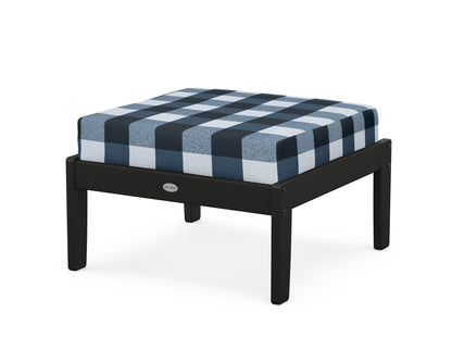 POLYWOOD® Braxton Deep Seating Ottoman in Black / Buffalo Plaid Marine Indigo