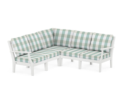 POLYWOOD® Braxton Modular 5-Piece Deep Seating Set in White / Buffalo Plaid Glacier Spa