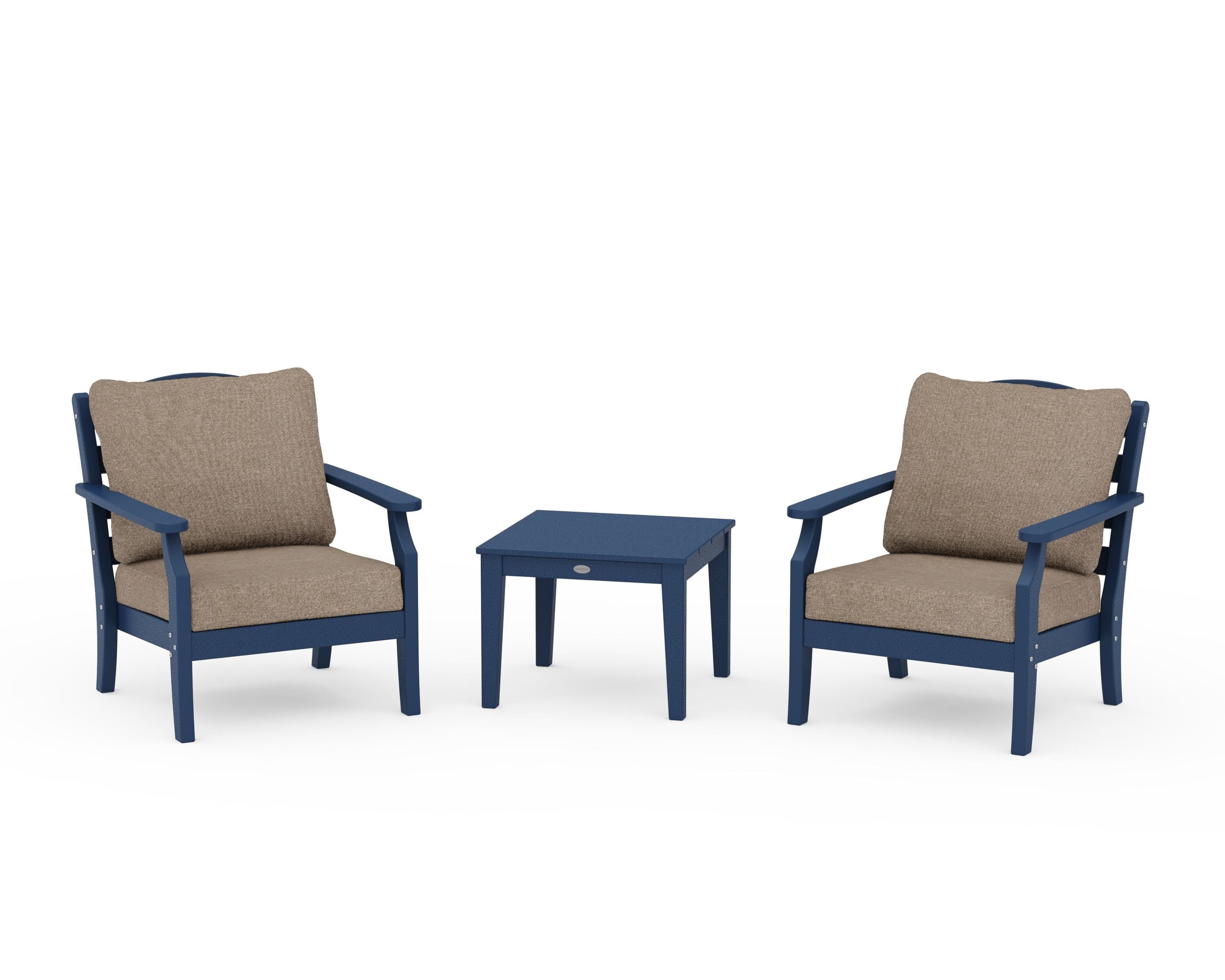 Draper James™ by  POLYWOOD® Savannah 3-Piece Deep Seating Set in Navy / Spiced Burlap